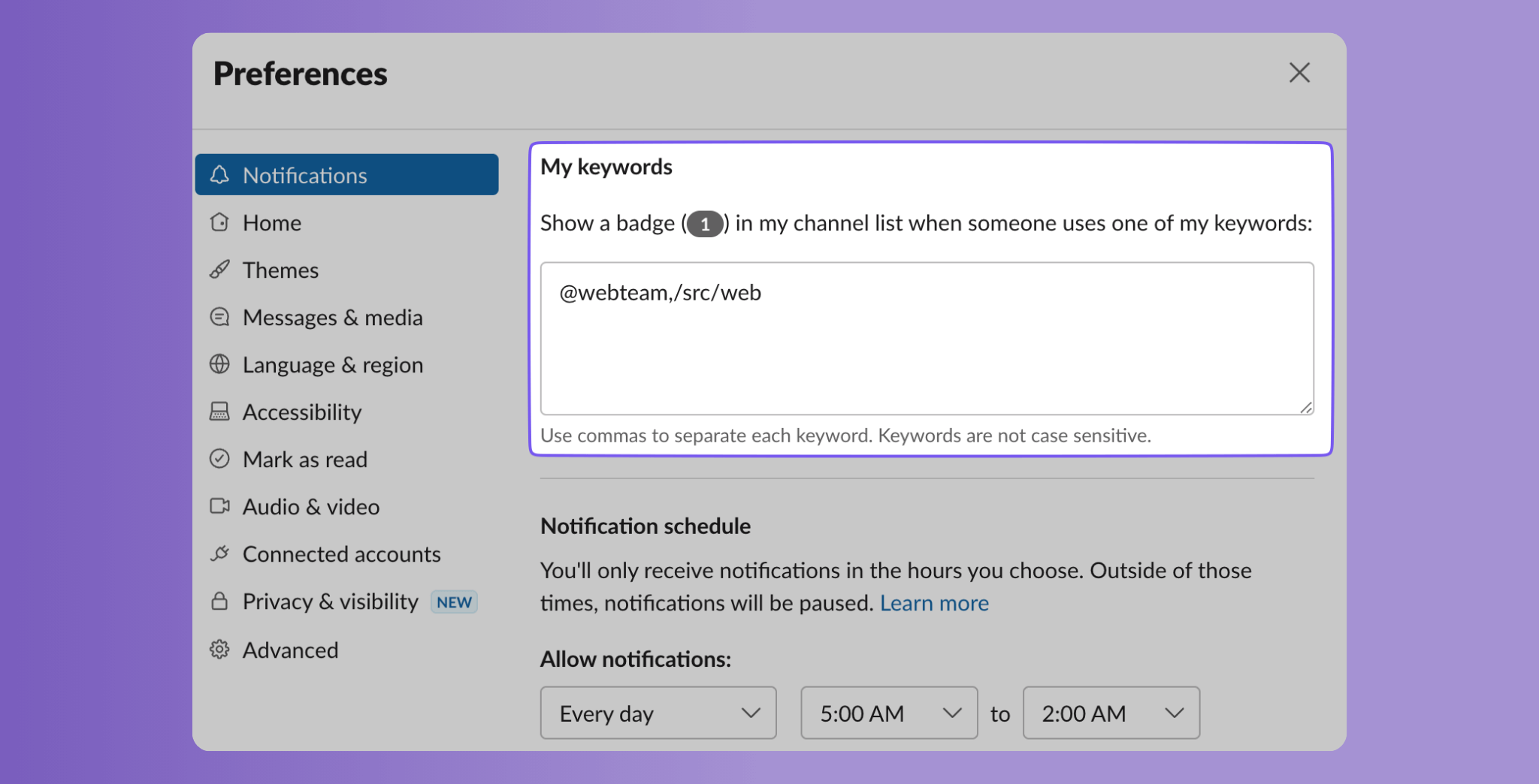 Slack Keywords Config